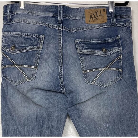 TK AXEL Mens 38x30 Slim Boot Medium Wash Stretch Faux Flap Pocket JEANS EUC - Picture 4 of 9